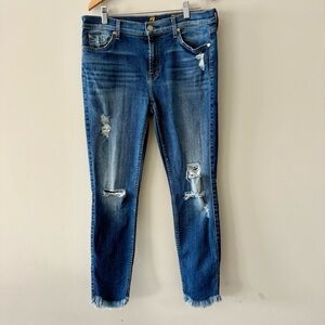 7 For All Mankind Dark Blue Distressed Skinny Jeans